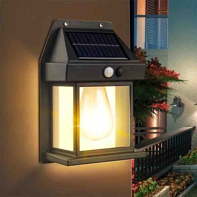 Lámpara Farol Solar De Pared Con Sensor Movimiento Luz Cálida Exterior