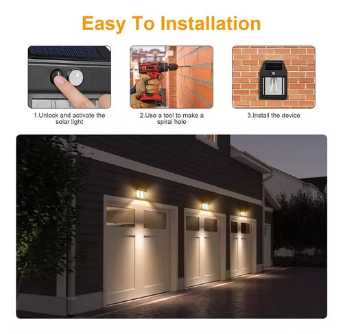 Lámpara Farol Solar De Pared Con Sensor Movimiento Luz Cálida Exterior