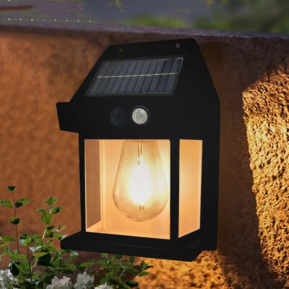 Lámpara Farol Solar De Pared Con Sensor Movimiento Luz Cálida Exterior