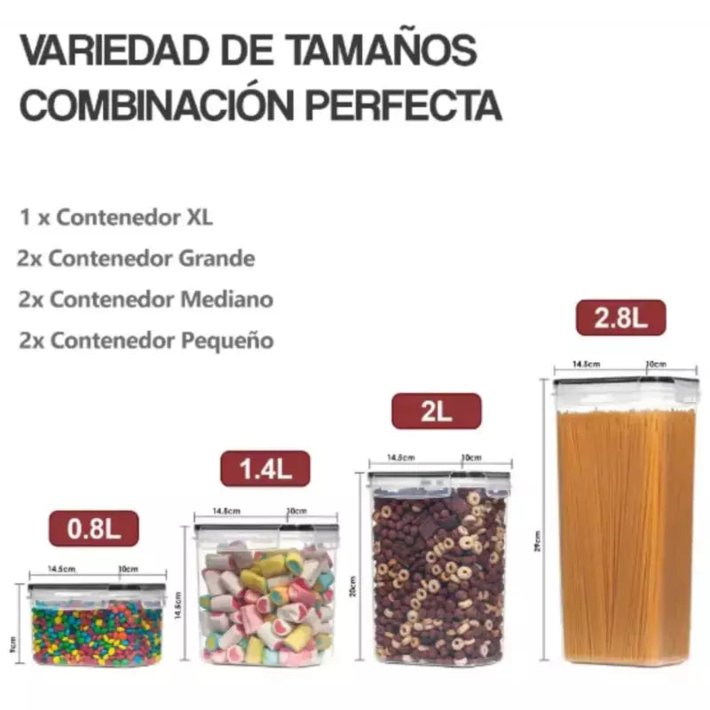 Set 7 Contenedores De Alimento Tapa Hermética Almacenamiento