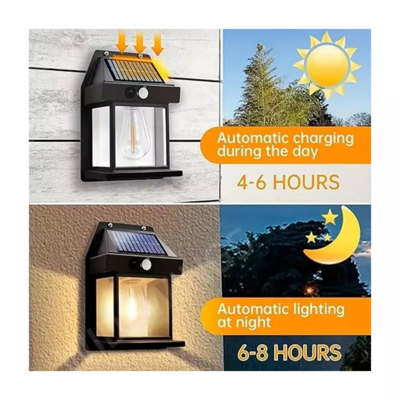Lámpara Farol Solar De Pared Con Sensor Movimiento Luz Cálida Exterior