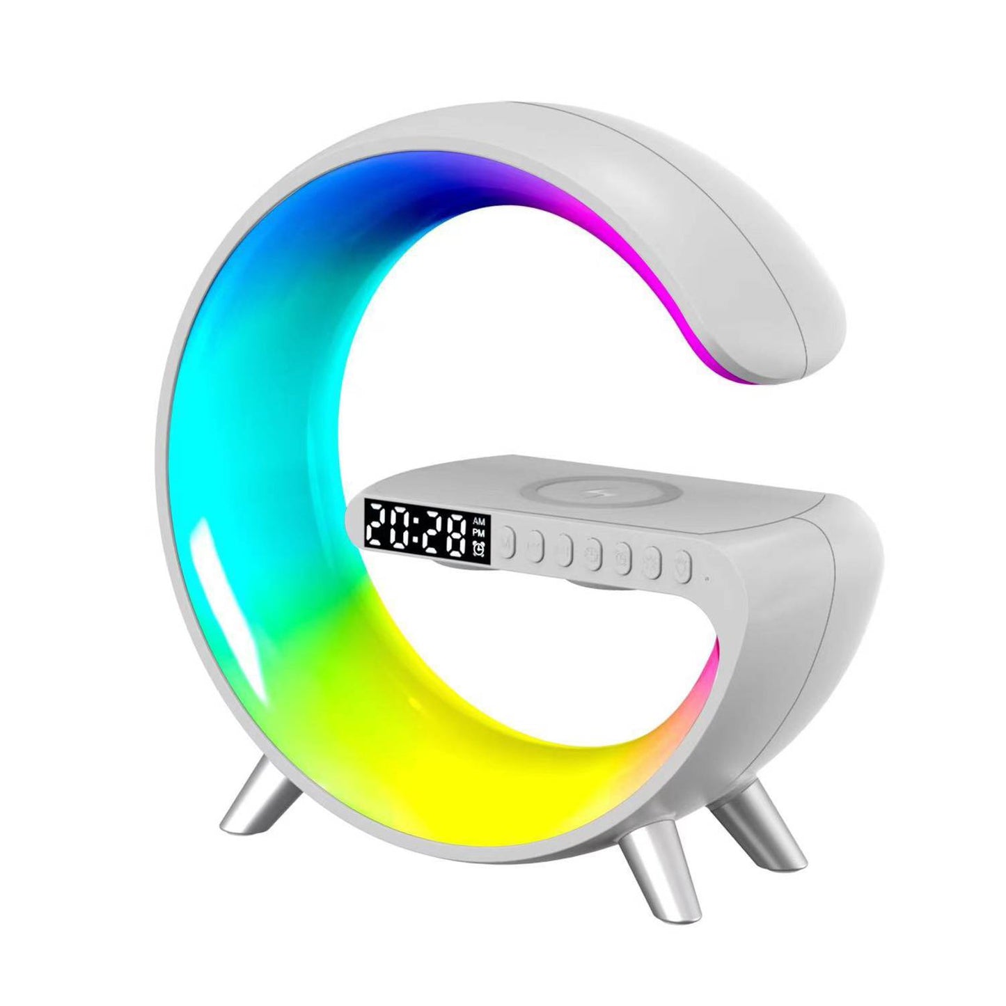 Lampara Despertador Cargador Inalámbrico Parlante Bluetooth Blanco