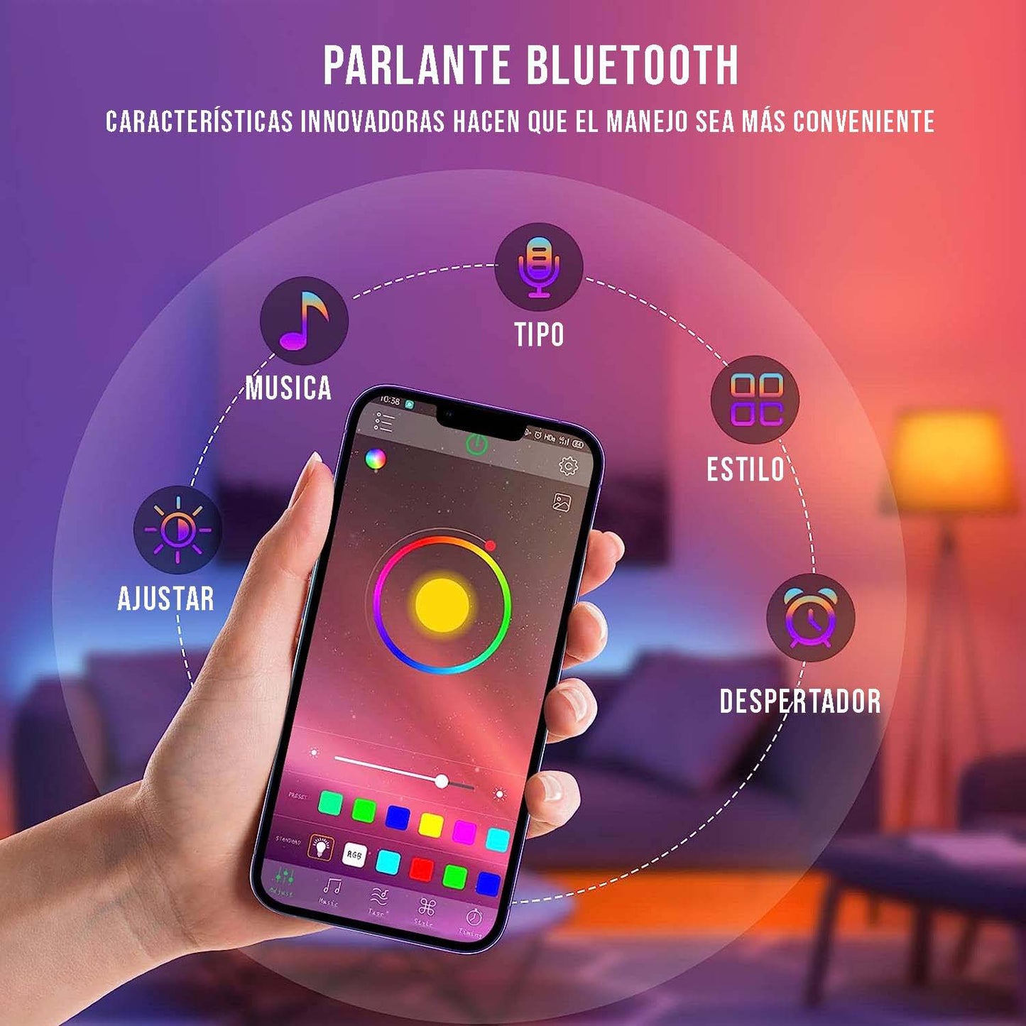 Lampara Despertador Cargador Inalámbrico Parlante Bluetooth Blanco